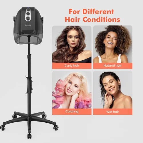 Vista 14 de TASALON Ionic - Secador de pelo con capucha, color gris, secador de pelo profesional para el hogar y el salón con 3 ajustes de temperatura
