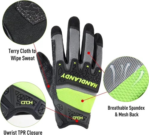 Vista 3 de HANDLANDY Guantes de trabajo para hombre, pantalla táctil, guantes de mecánico, ajuste flexible y transpirable, nudillos y palma acolchados