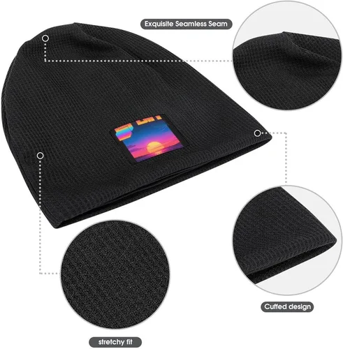 Vista 3 de Retro Synthwave Sunset Beanie Gorro de invierno cálido sombrero de punto para mujer, sombreros de punto lindo gorro de calavera para hombre Slouchy