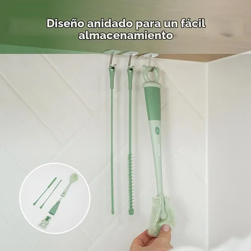 Vista 8 de Haakaa Juego de cepillos de limpieza 5 en 1 – Cepillo para biberones y limpiador de cepillo para biberones, limpieza integral multiusos de 360°