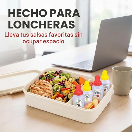 Vista 2 de 4 mini botellas de ketchup para accesorios de caja Bento, mini botellas exprimibles de condimentos, dispensadores de aderezos de ensalada de miel