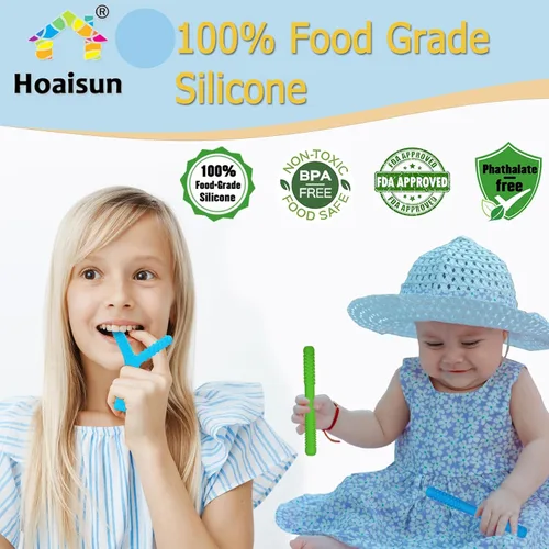 Vista 3 de Juguetes sensoriales masticables para niños autistas, paquete de 4, pajitas de dentición de silicona para autismo, TDAH, SPD, mordeduras