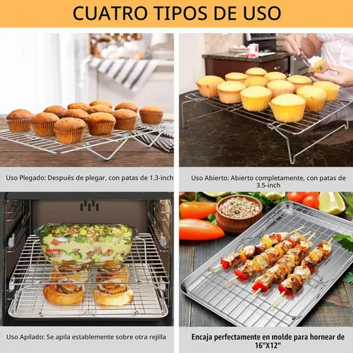 Vista 4 de P&P CHEF Juego de estantes de enfriamiento de 4 niveles, estante apilable