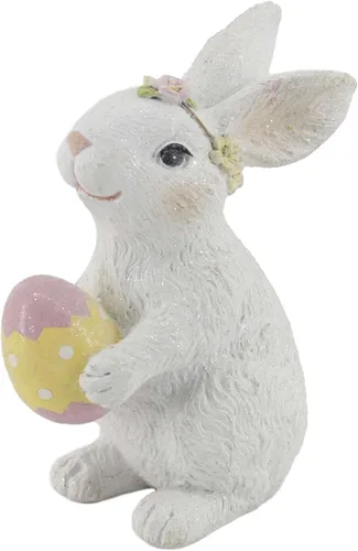 Vista 2 de Windy Hill Collection Polyresin Glitter White Easter Rabbit Bunny Ocultar Huevo Rosa y Amarillo Figura Decoración Primavera Decoración 433301