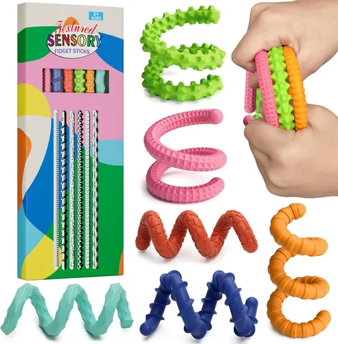 Vista 8 de Juguetes sensoriales fidget para niños y adultos, 12 piezas de palos fidget flexibles para estrés, ansiedad, autismo, TDAH, para calmarse, viajes