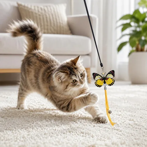 Vista 7 de LUOZZY Juego de accesorios de juguete de varita de 6 piezas de mariposa para gatos Llamativos accesorios de mariposa para gatos