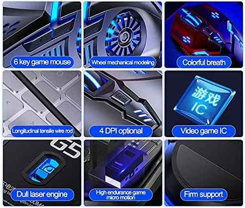 Vista 2 de Ratón para juegos con cable, USB óptico para ordenador con retroiluminación RGB, 4 DPI, clic silencioso, ratón ergonómico para ordenador portátil