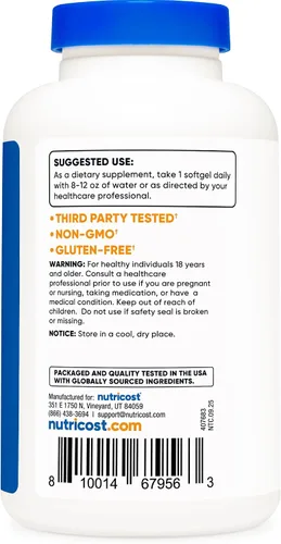 Vista 4 de Nutricost Vitamina E 400 UI, 240 Cápsulas de gelatina blanda - Sin gluten, sin OMG