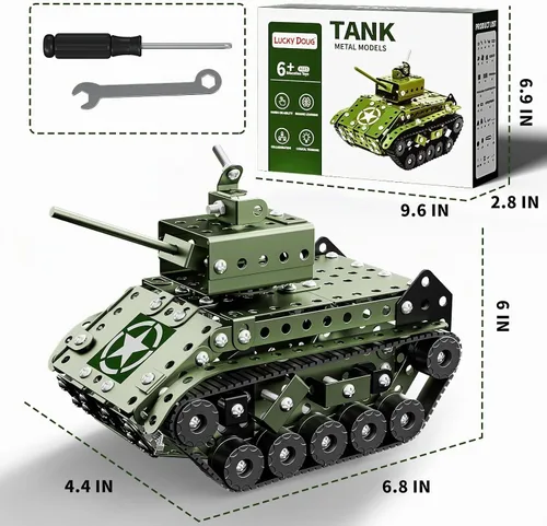 Vista 6 de Lucky Doug Juego de 284 piezas de proyectos de construcción STEM, tanque de ejército modelo, juguetes de construcción para niños de 8 a 12 años, kit