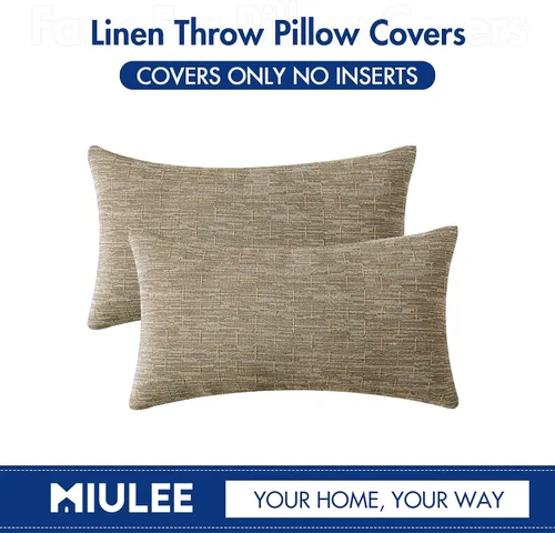 Vista 225 de MIULEE - Juego de 2 fundas de almohada decorativas de lino de arpillera navideñas, modernas, estilo campestre, rústicas, tejidas, con textura