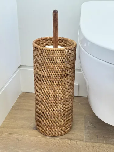 Vista 2 de KOUBOO Soporte de papel higiénico de ratán de 3 rollos, almacenamiento Marrón miel