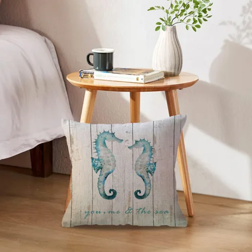 Vista 3 de ULOVE LOVE YOURSELF Fundas de almohada con temática de océano de verano, diseño de estrellas de mar de grano de madera, hipocampo con citas, fundas