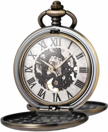 Vista 18 de Relojes mecánicos de bolsillo con números romanos con esfera y cadena para hombre y mujer