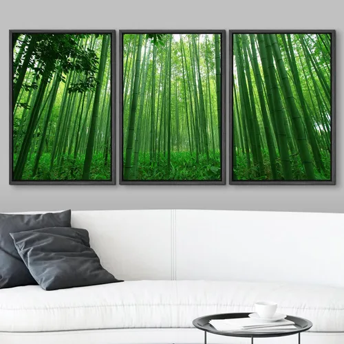Vista 2 de wall26 Lienzo enmarcado para pared, juego de arte debajo de los tallos de bambú verde, naturaleza, desierto, fotografía, realismo, contemporáneo