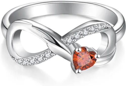 Vista 2 de STARCHENIE Anillo de Promesa Infinita de Plata de Ley 925 con Alas de Ángel y Anillo de Corazón para Mujer Talla 5-10 01-Granate-Enero