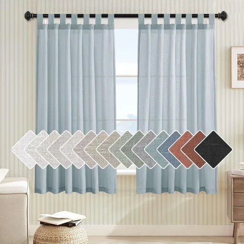 Vista 40 de Cortinas de lino para sala de estar, decoración para el hogar, con pestaña superior, privacidad añadida, ahorro de energía, filtro de luz