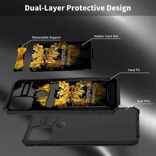 Vista 7 de Funda para Motorola Moto G Stylus 5G con ranura desmontable para tarjetero, soporte de doble capa, resistente a prueba de golpes, funda oculta