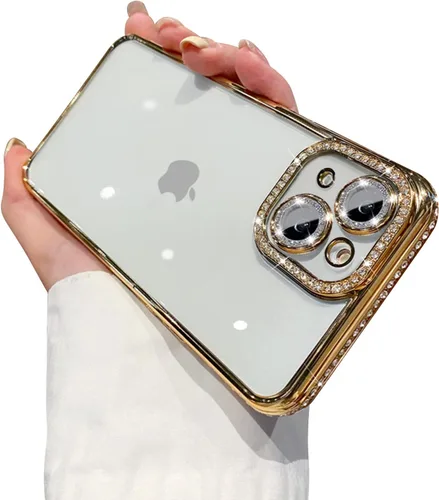 Vista 27 de Funda compatible con iPhone 11 Pro Max con protector de lente de cámara de diamante con purpurina, bonita funda de cristal transparente a prueba