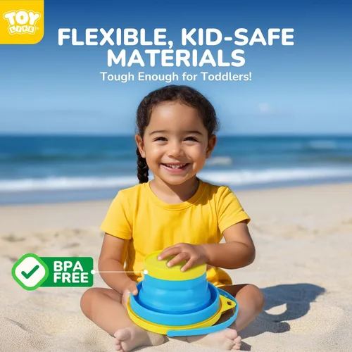 Vista 3 de TOY Life Juego de 9 cubos de arena con 3 cubos de playa plegables, 3 palas y 3 rastrillos, juguetes de playa para niños pequeños de 4 a 8 años