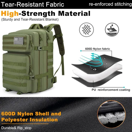 Vista 3 de Mochila Táctica 45L, Mochila Militar del Ejército, Resistente al Agua, Paquete MOLLE, Mochila de 3 Días de Emergencia Grande para Hombres y Mujeres