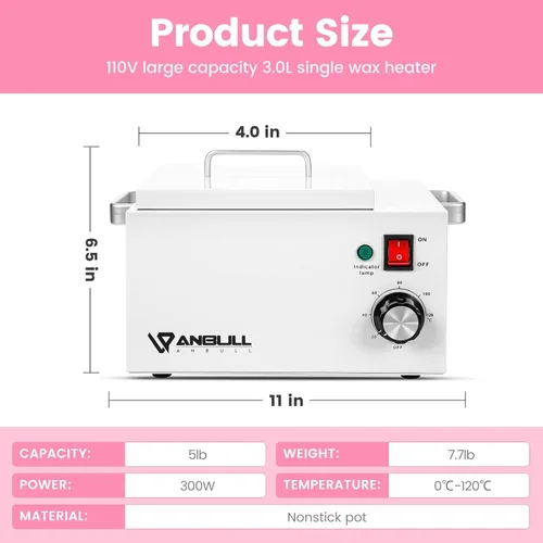 Vista 6 de Anbull - Olla de cera grande antiadherente BUT2.5L-I, calentador de cera profesional individual individual para depilación, máquina de encerado