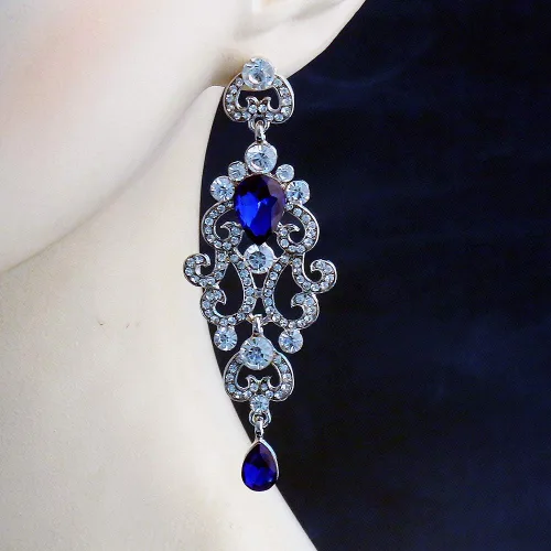 Vista 3 de Chran Exquisitos pendientes de boda de cristal con forma de lágrima para mujer