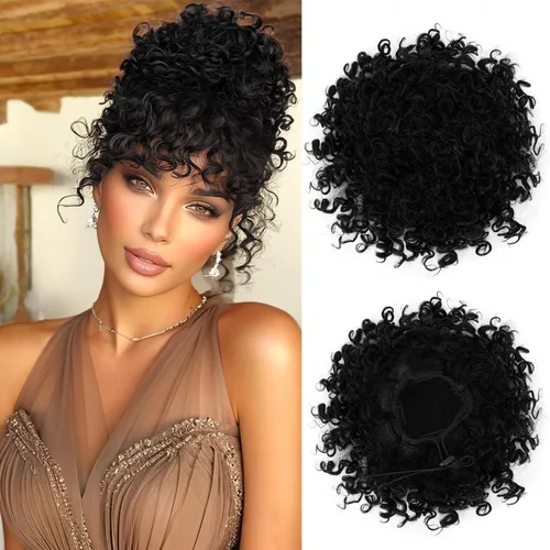 Vista 11 de PEACOCO - Piezas de pelo para moño desordenado para mujer, gran moño afro rizado elástico con cordón, moño de onda suelta sintético, extensión