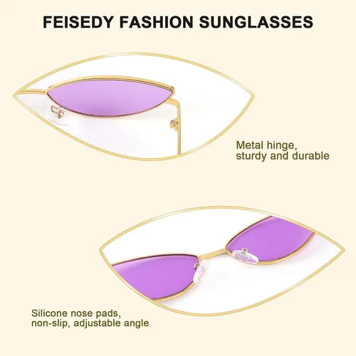 Vista 37 de FEISEDY Gafas de sol de diseñador de moda Retro pequeños pétalos forma arco templo diseño B2298