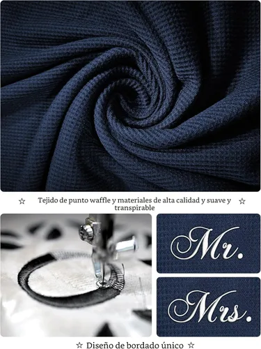 Vista 7 de AW BRIDAL Mr and Mrs Waffle Knit Robe Set for Wedding Engagement Gifts Marina de guerra - Mrs. & Mr.
