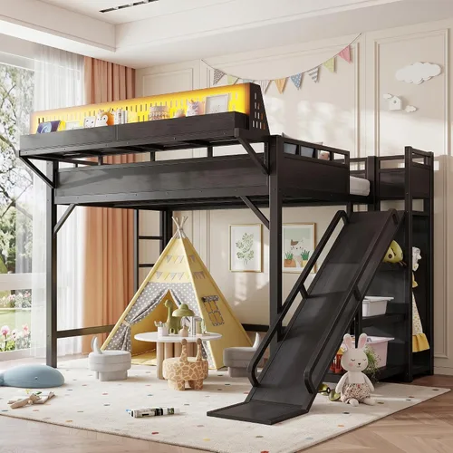 Vista 18 de Twin XL Metal Loft Bed with Slide, Black Negro