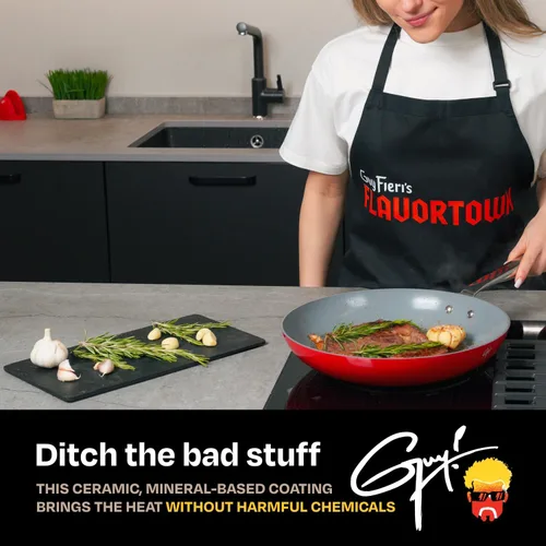Vista 4 de Guy Fieri's Flavortown Juego de utensilios de cocina de cerámica de 2 piezas, sartenes antiadherentes de 10 y 12 pulgadas, utensilios de cocina