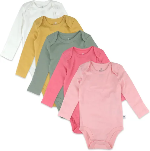 Vista 4 de HonestBaby Baby-girls - Paquete de 5 mamelucos de manga larga de una pieza 100% algodón orgánico para bebés y niñas Negro