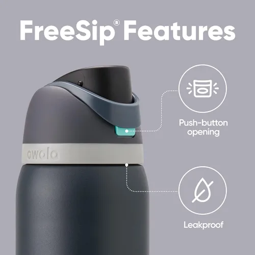 Vista 4 de Botella de agua aislada de acero inoxidable Owala FreeSip con pajita - 40 onzas, marea brumosa y funda de silicona, manga protectora antideslizante