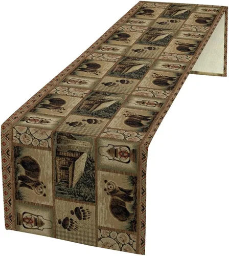 Vista 17 de Camino de mesa de estilo rústico retro, decoración de mesa de cocina, sala de estar, comedor, para el hogar, con diseño de osos, alces, ciervos