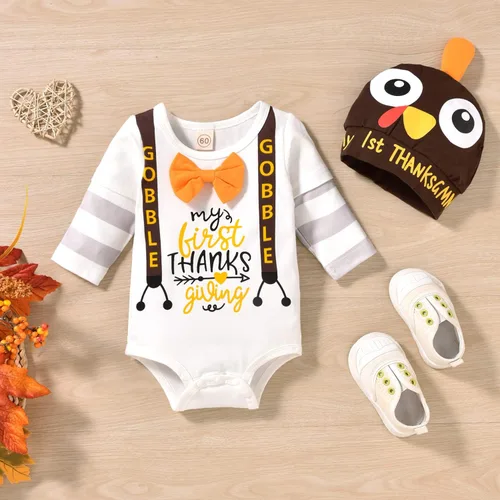 Vista 5 de HINTINA Baby Boy First Thanksgiving Outfits Bodysuit Pants Clothes Set