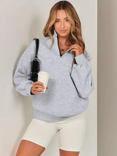 Vista 5 de ANRABESS Sudadera de manga larga para mujer, de gran tamaño, con media cremallera, sudadera con capucha Y2K, ropa de otoño a la moda