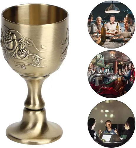 Vista 7 de Agatige Copas de cáliz vintage, de metal de cobre, para tostar, cáliz de vino, cáliz de flores, en relieve, mini tazas de comunión para bar en casa
