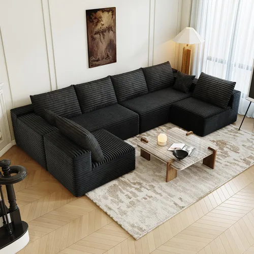 Vista 37 de Sofá modular modular de 139.4 pulgadas, sofás minimalistas en forma de L con diván de asiento medio, moderno sofá convertible de asiento profundo
