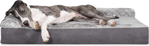Vista 65 de Furhaven Cama de espuma viscoelástica para perros grandes con refuerzos extraíbles y funda lavable, para perros de hasta 95 libras - Sofá de Gris