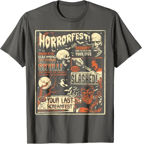 Vista 66 de Vintage Horrorfest Movie Poster Terror Old Time Halloween Camiseta S Negro