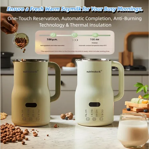 Vista 4 de Licuadora automática para leche de nueces 8 en 1, 40.6 oz, leches caseras de almendra, avena, coco, soja, a base de plantas y sin lácteos, máquina