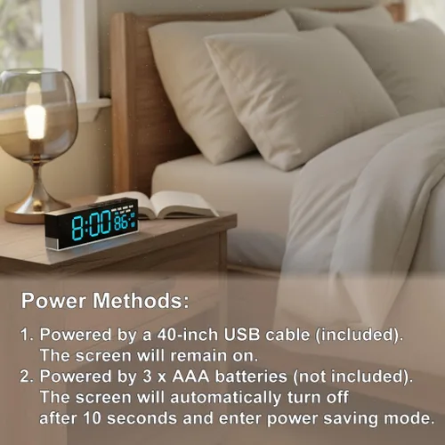 Vista 7 de JENLYSTIME Reloj despertador digital LED de 7 pulgadas con alarmas duales y luz inferior ｜ Muestra hora, fecha, día, temperatura ｜ Brillo