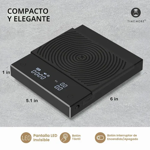 Vista 3 de Báscula de Café TIMEMORE Basic 2.0, Báscula Electrónica de Espresso con Temporizador, 2000 Gramos y Tasa de Flujo de Agua con Función