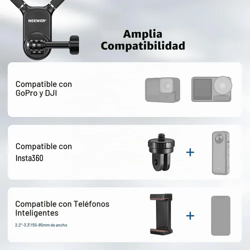 Vista 8 de NEEWER - Soporte magnético para cámara de acción, soporte magnético de liberación rápida con clip para teléfono compatible con GoPro Hero 13, 12
