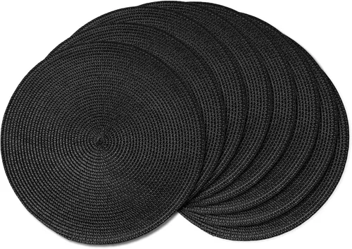 Vista 8 de AHHFSMEI Juego de 6 manteles individuales redondos trenzados de 15 pulgadas para mesas de comedor, tejido natural, resistentes al calor, color beige