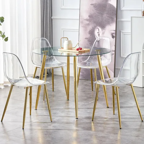 Vista 8 de A Glass Tabletop with a Diameter of 40 inches and a Modern Minimalist Circular Dining Table with Gold Plated Metal Legs. 40 '* 40' * 30 ' DT 1164