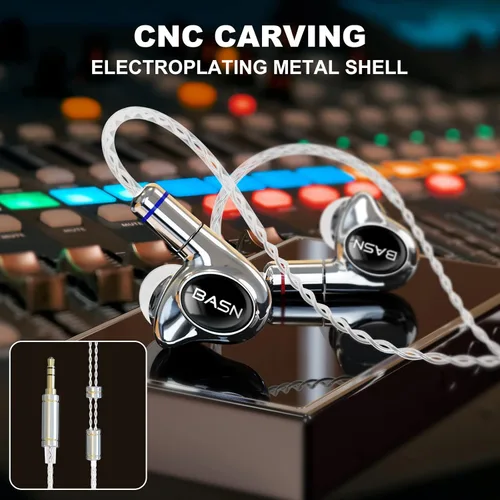 Vista 3 de BASN Metalen PRO 4 Drivers Monitores Intrauriculares para Músicos, Auriculares con Aislamiento de Ruido y Graves Mejorados con Carcasa de Metal CNC