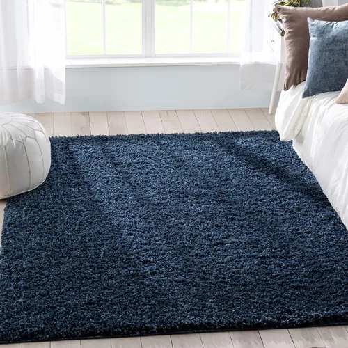 Vista 28 de 3Well Woven Elle Basics Emerson Shag Camino de pasillo, texturizado, azul oscuro, de 3 x 10, 2'7" x 9'6