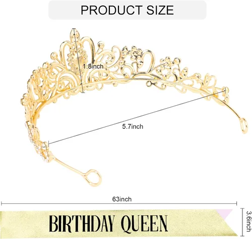 Vista 7 de CIEHER Kit de corona y banda de cumpleaños - Tiaras y coronas para mujer, aleación