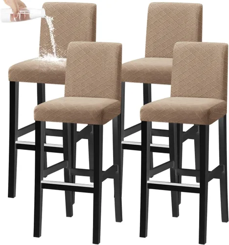 Vista 23 de Cubiertas de taburete de bar impermeables, fundas elásticas lavables (beige, 2 piezas) Las fundas de taburete de bar jacquard elásticas